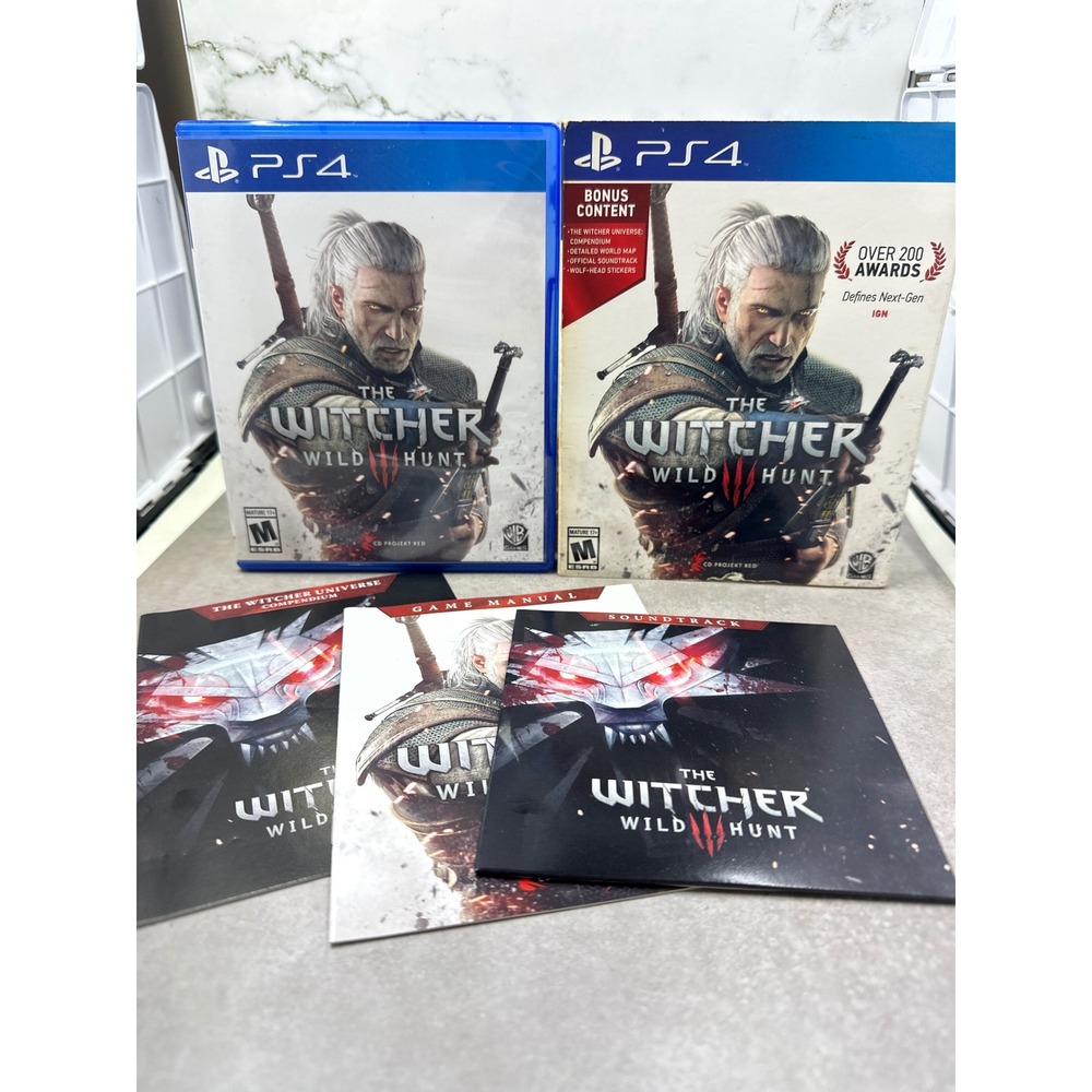 The Witcher 3 Wild Hunt PS4 Game with Soundtrack Manual and Compendium